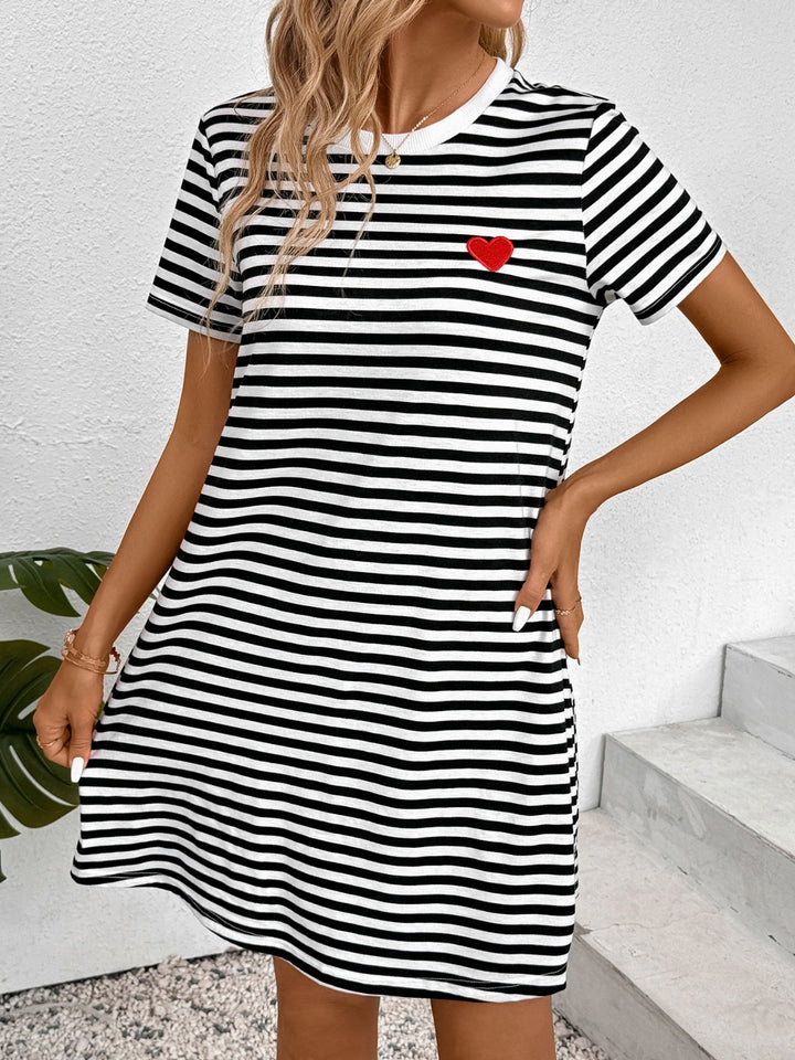 Striped Round Neck Short Sleeve Dress | Trendsi