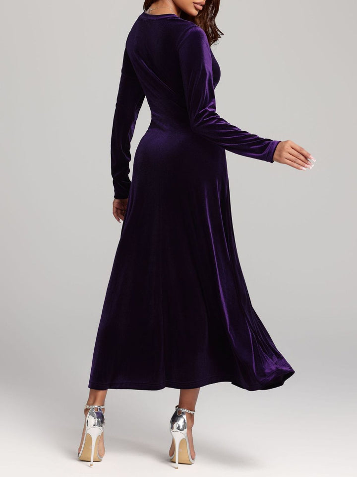 V-Neck Long Sleeve Velvet Dress | Trendsi