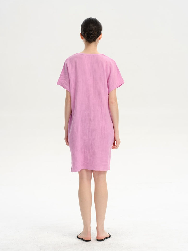 Slit Notched Short Sleeve Mini Dress | Trendsi