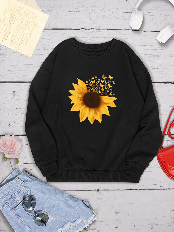 Sunflower Round Neck Dropped Shoulder Sweatshirt | Trendsi