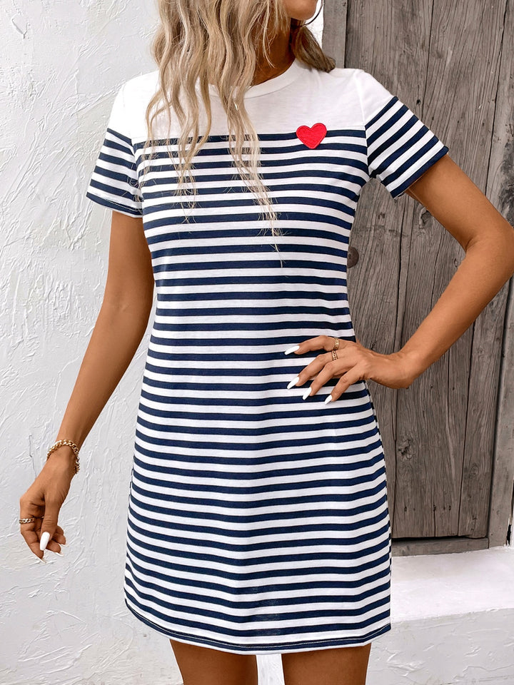 Striped Round Neck Short Sleeve Mini Dress | Trendsi