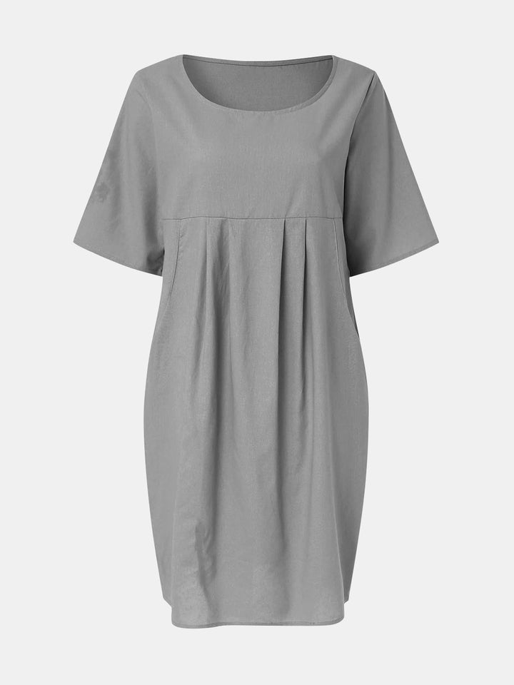 Full Size Round Neck Half Sleeve Dress with Pockets | Trendsi