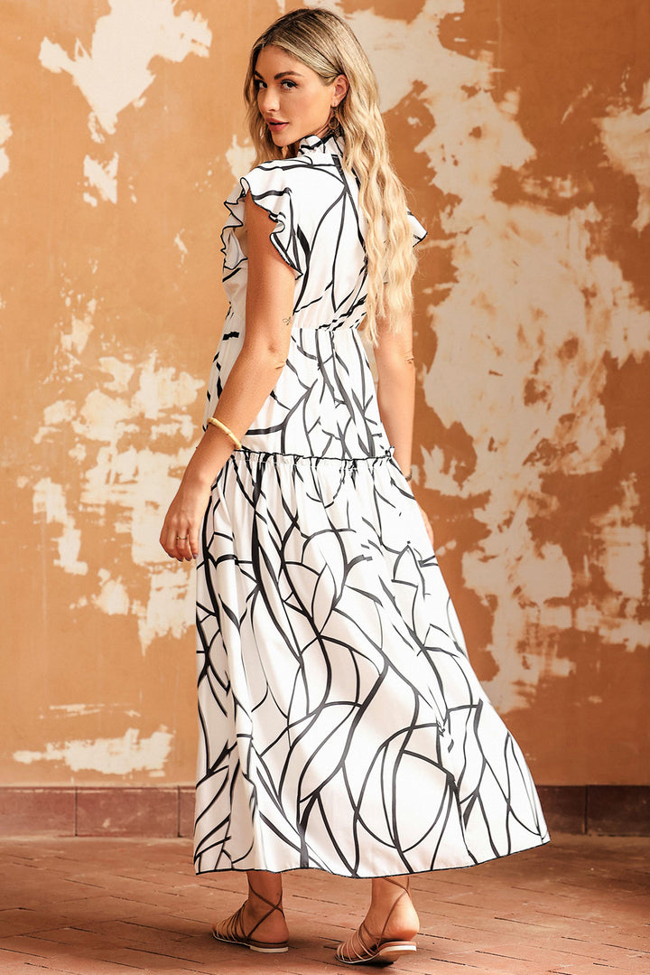 Ruffled Printed Surplice Cap Sleeve Dress | Trendsi