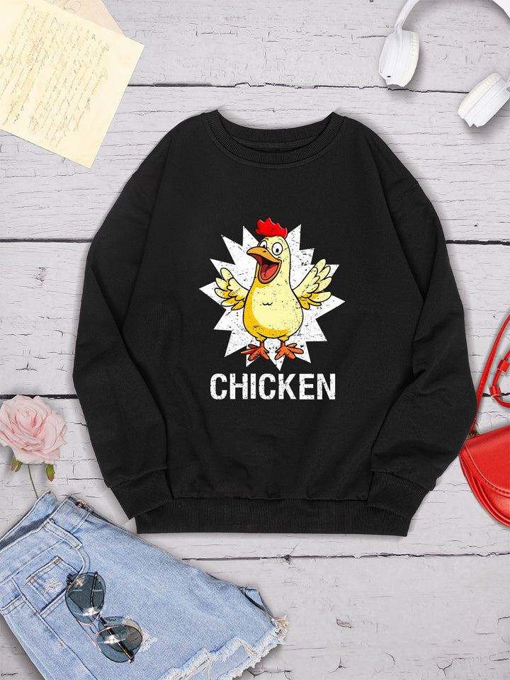 CHICKEN Round Neck Dropped Shoulder Sweatshirt | Trendsi