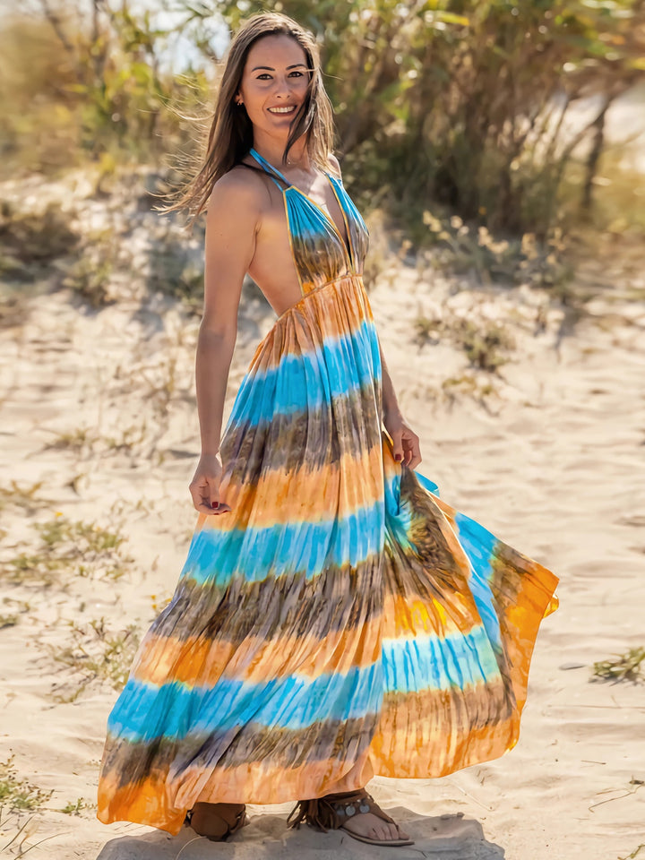 Tie-Dye Halter Neck Sleeveless Dress | Trendsi