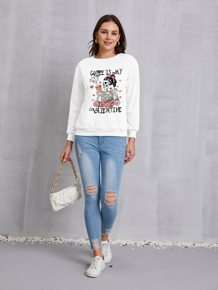 COFFEE IS MY VALENTINE Round Neck Sweatshirt | Trendsi