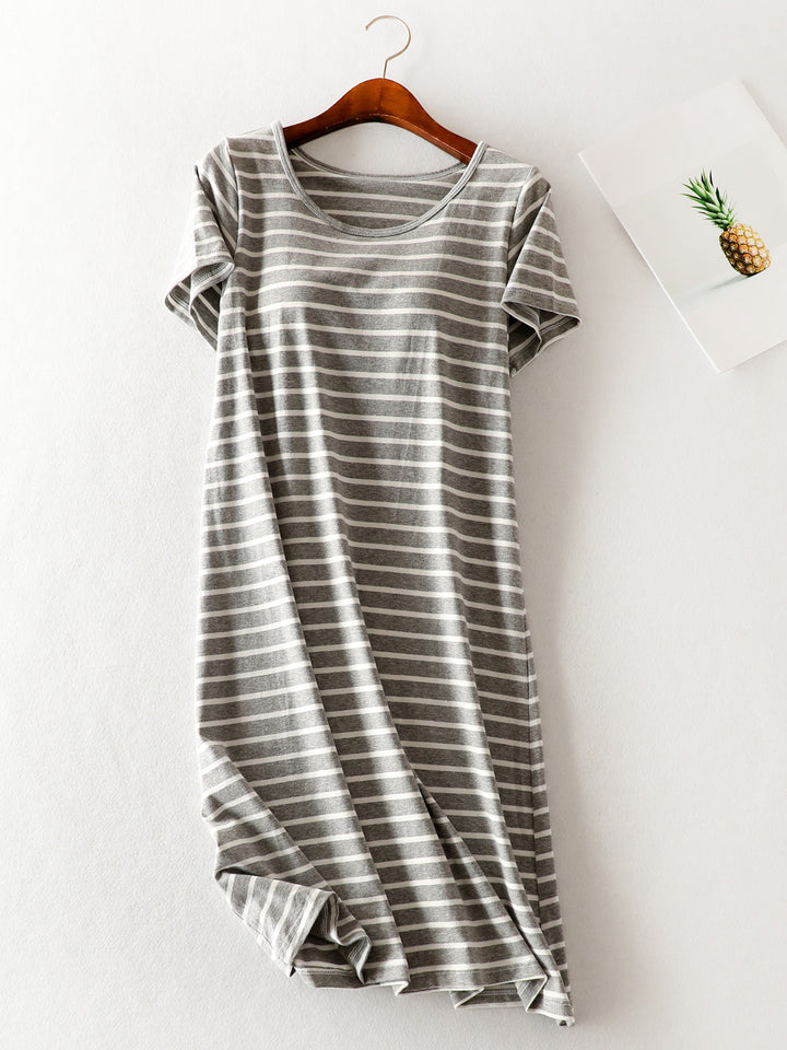 Striped Round Neck Short Sleeve Dress | Trendsi