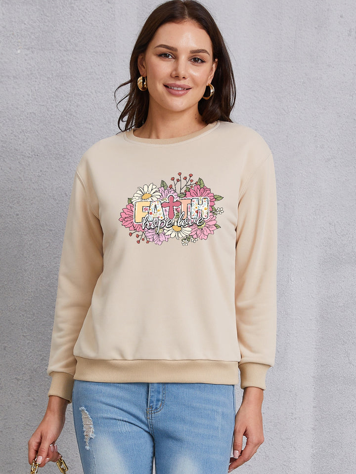 FAITH HOPE LOVE Round Neck Sweatshirt | Trendsi