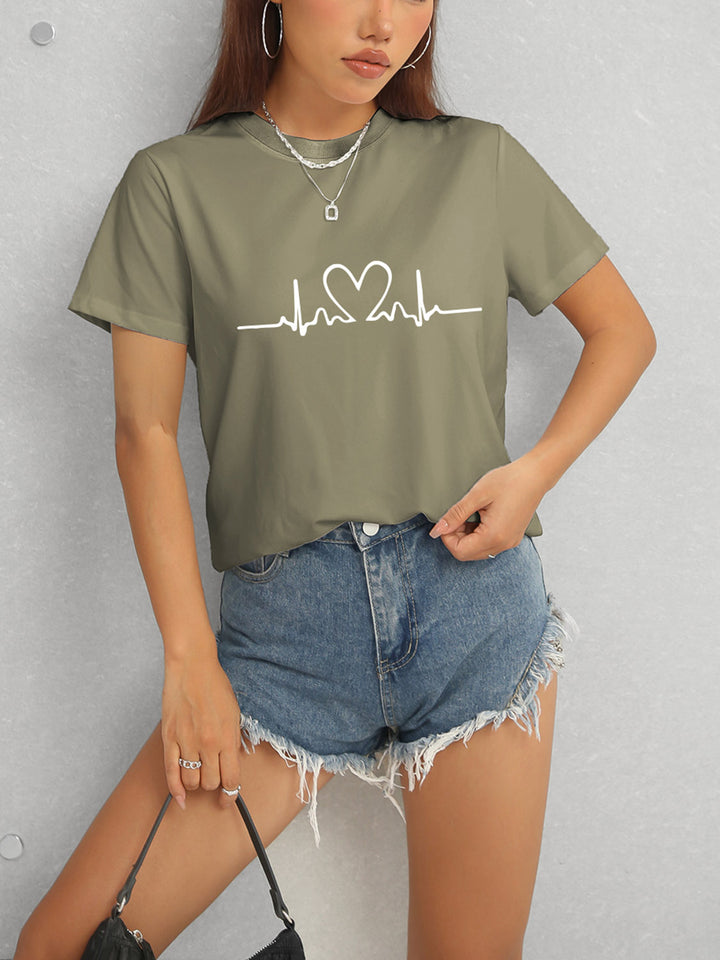 Heart Round Neck Short Sleeve T-Shirt | Trendsi