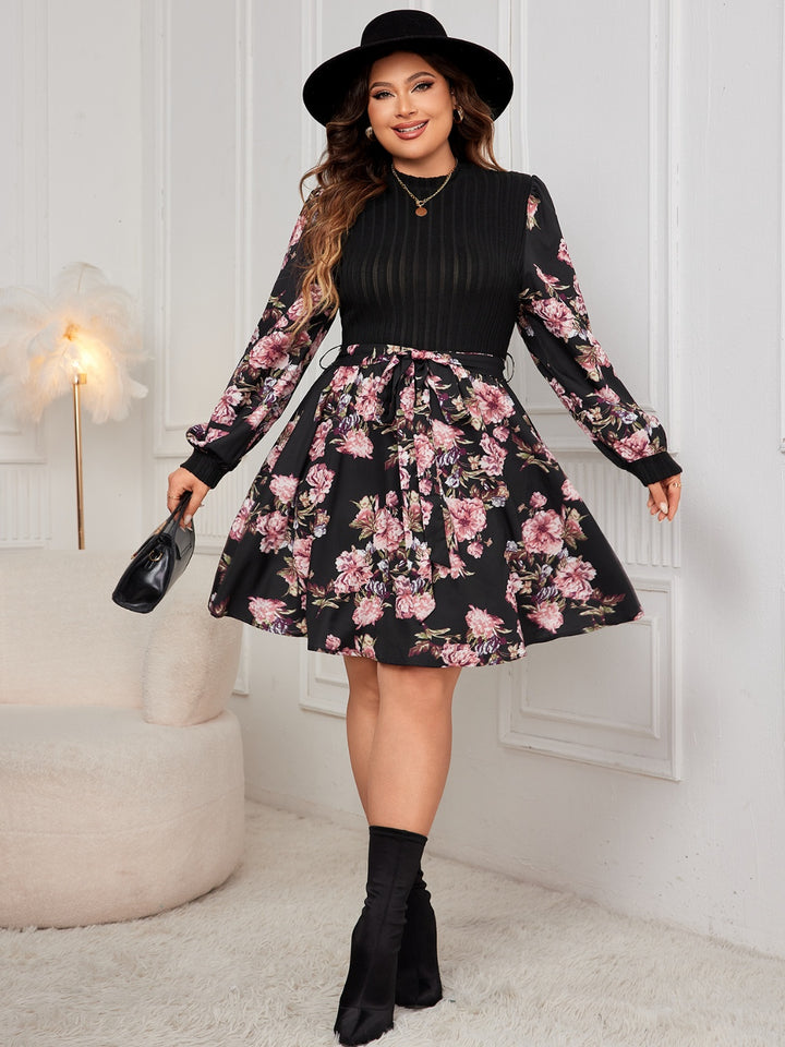 Plus Size Tied Printed Long Sleeve Dress | Trendsi