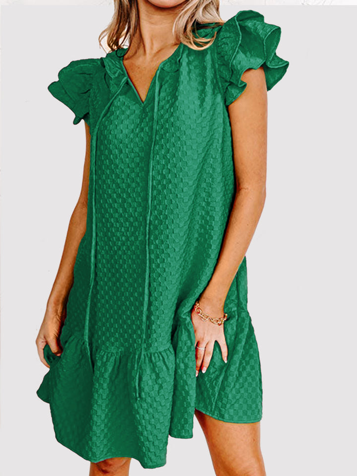 Ruffled Tie Neck Cap Sleeve Dress | Trendsi