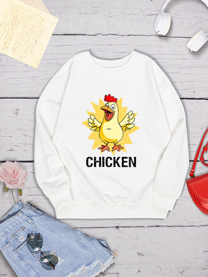 CHICKEN Round Neck Dropped Shoulder Sweatshirt | Trendsi