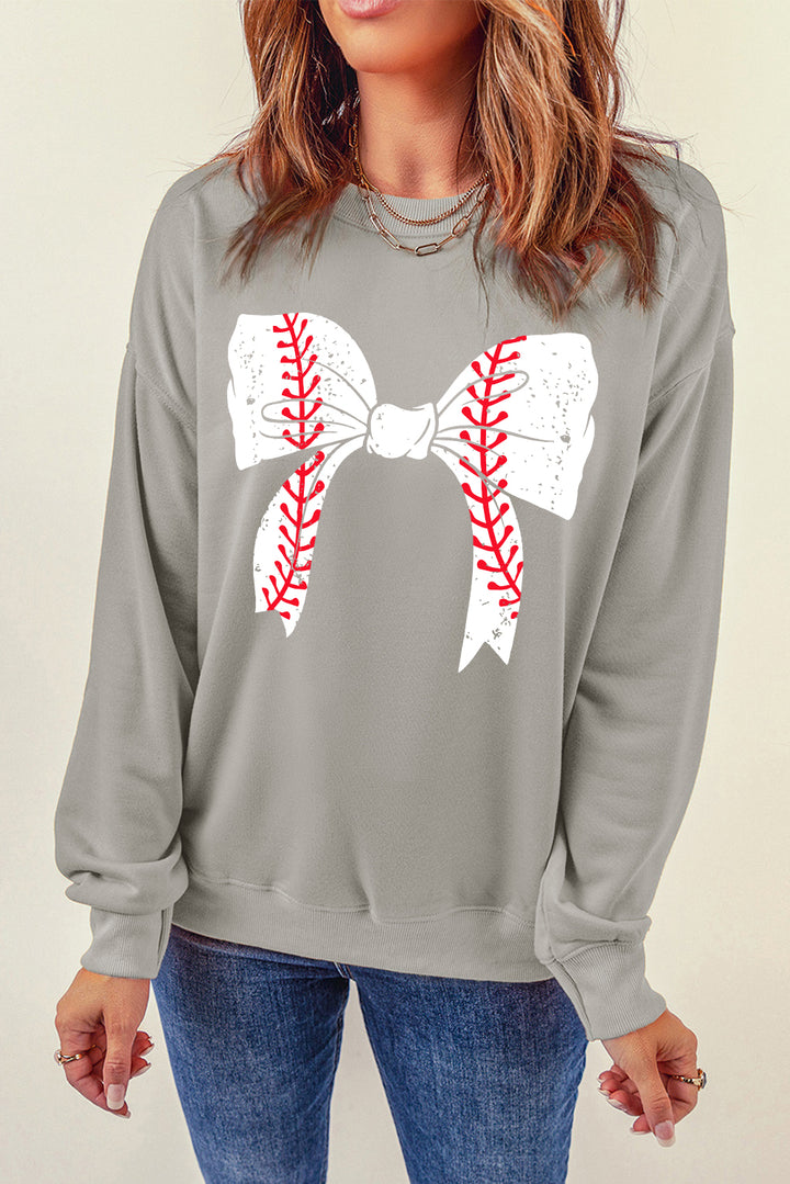 Bow Graphic Round Neck Long Sleeve Sweatshirt | Trendsi