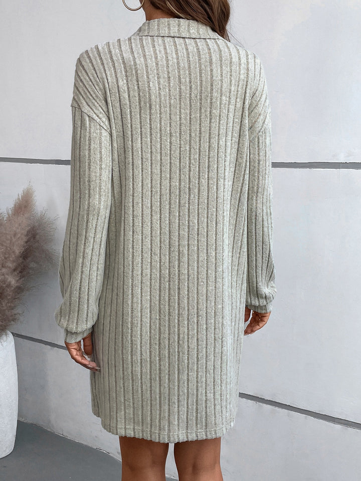 Ribbed Collared Neck Long Sleeve Dress | Trendsi