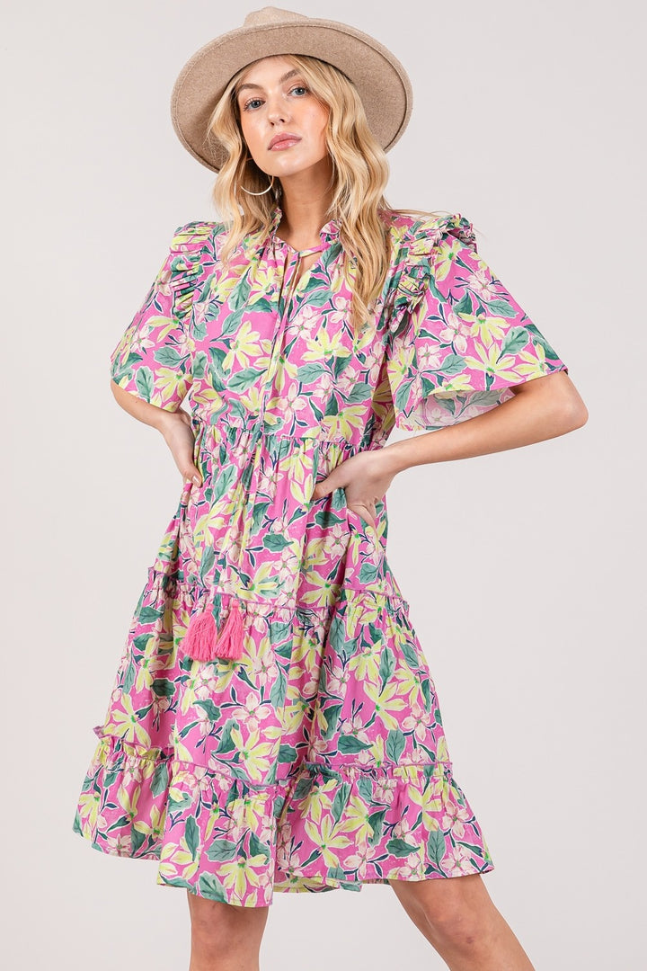 SAGE + FIG Floral Ruffle Short Sleeve Dress | Trendsi