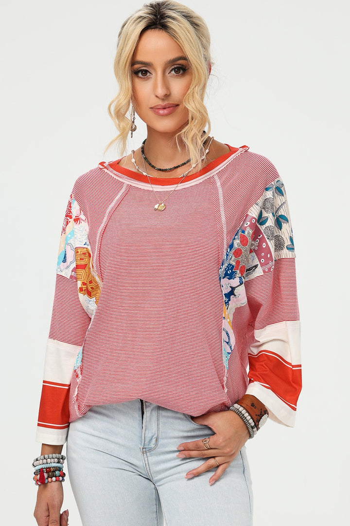 Exposed Seam Wide Sleeve Printed Top | Trendsi