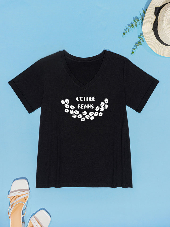 COFFEE BEANS V-Neck Short Sleeve T-Shirt | Trendsi