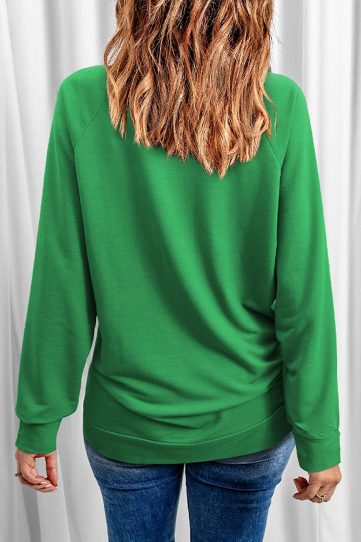 LOVE Lucky Clover Round Neck Sweatshirt | Trendsi