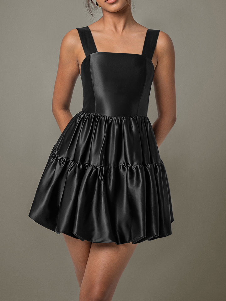 Ruched Square Neck Wide Strap Mini Dress | Trendsi