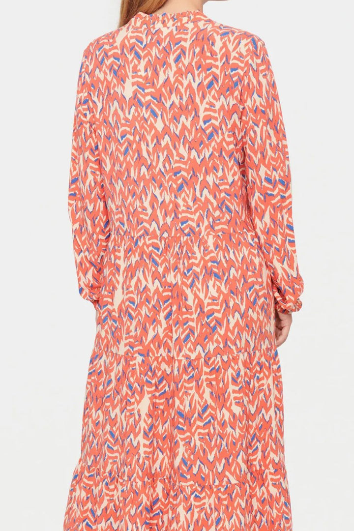 Plus Size Printed Notched Long Sleeve Dress | Trendsi