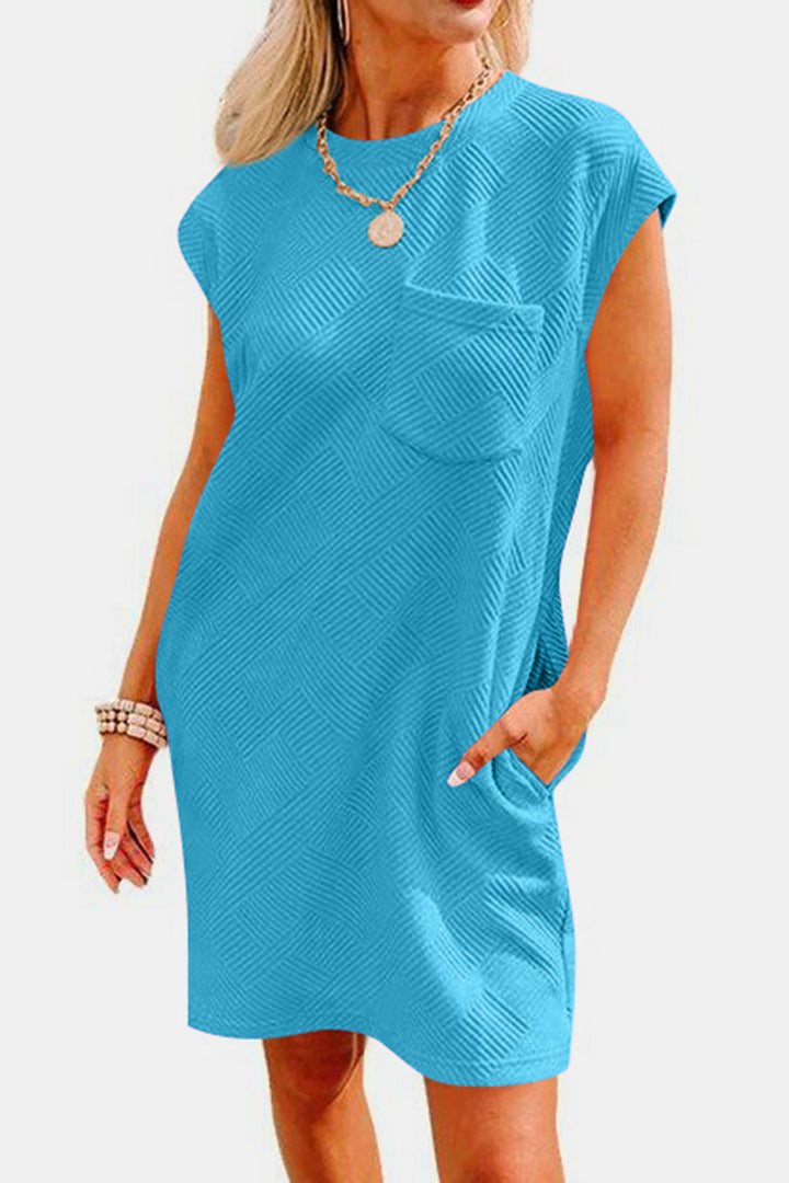 Textured Round Neck Cap Sleeve Dress | Trendsi