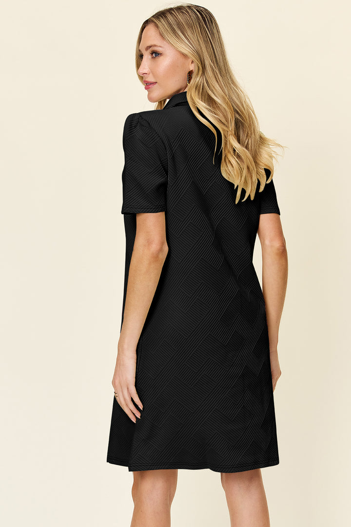 Double Take Full Size Texture Collared Neck Short Sleeve Dress | Trendsi