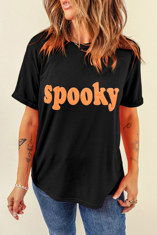 SPOOKY Round Neck Short Sleeve T-Shirt | Trendsi