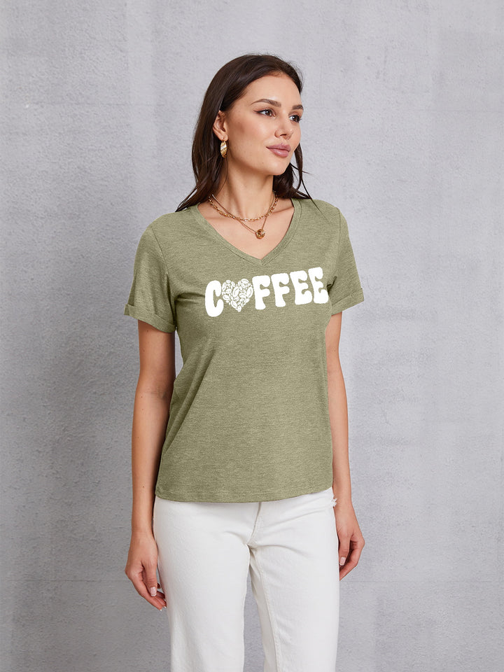 COFFEE V-Neck Short Sleeve T-Shirt | Trendsi