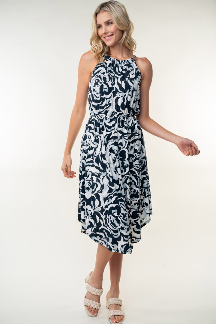 White Birch Tied Ruched Floral Sleeveless Knee Length Dress | Trendsi