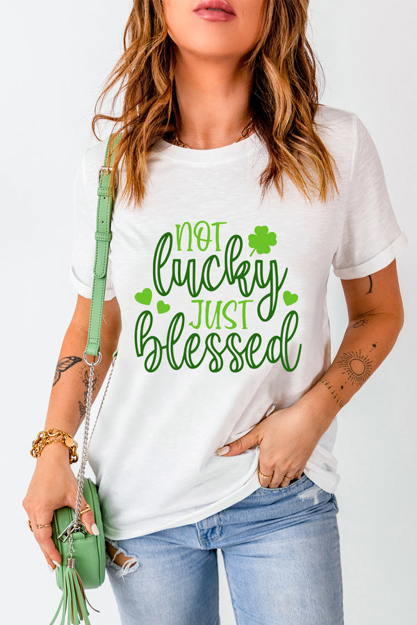 NOT LUCKY JUST BLESSED Round Neck T-Shirt | Trendsi