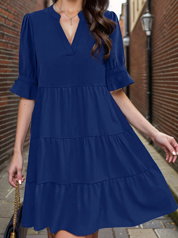Tiered Notched Half Sleeve Dress | Trendsi