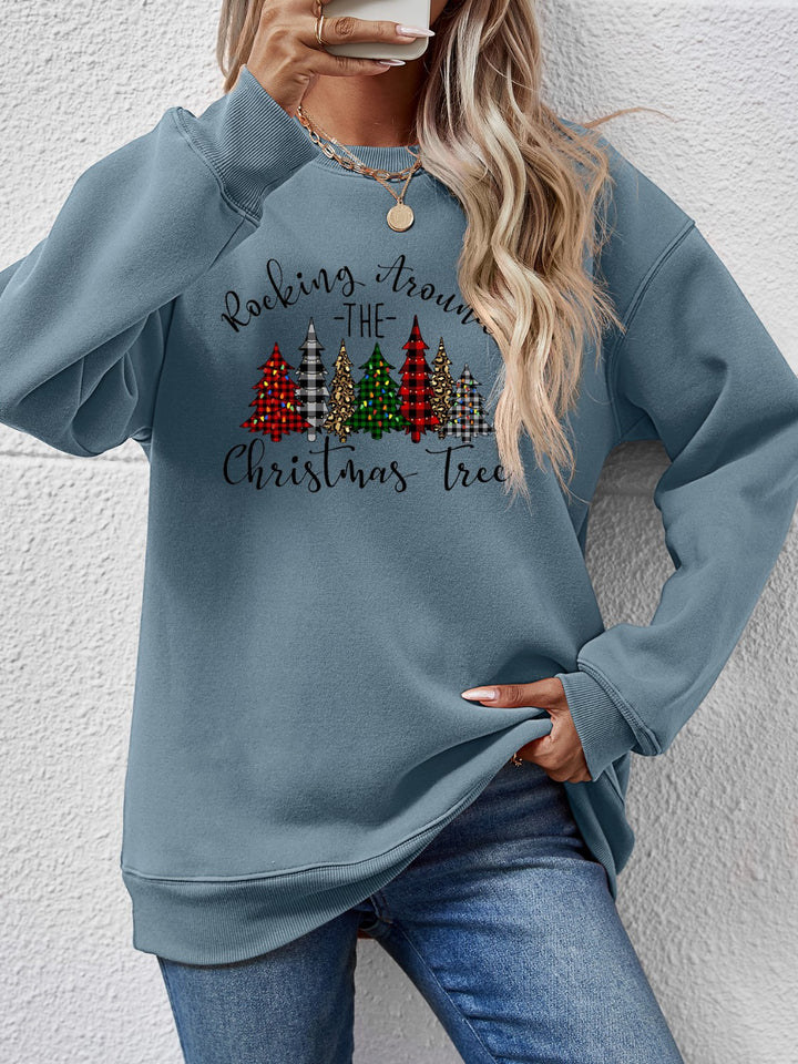 Christmas Tree Graphic Round Neck Sweatshirt | Trendsi