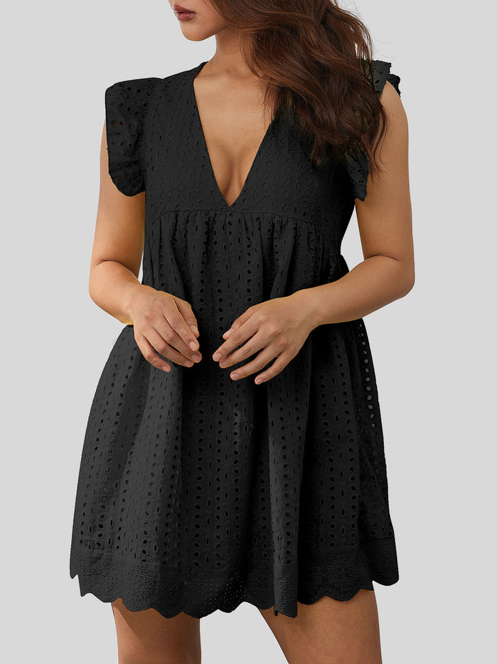 Ruffled Eyelet Cap Sleeve Mini Dress | Trendsi