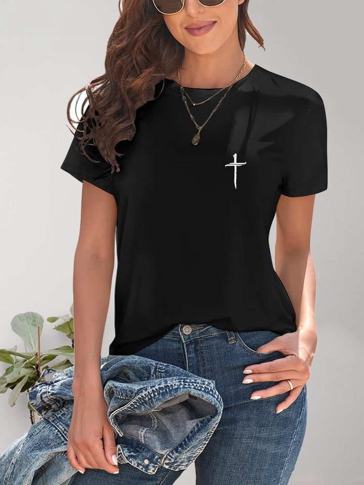 Cross Graphic Round Neck T-Shirt | Trendsi