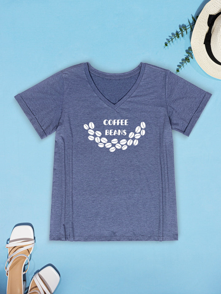 COFFEE BEANS V-Neck Short Sleeve T-Shirt | Trendsi