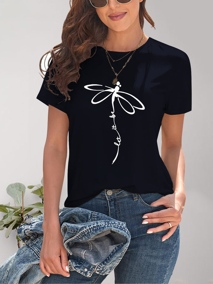 Dragonfly Graphic Round Neck Short Sleeve T-Shirt | Trendsi