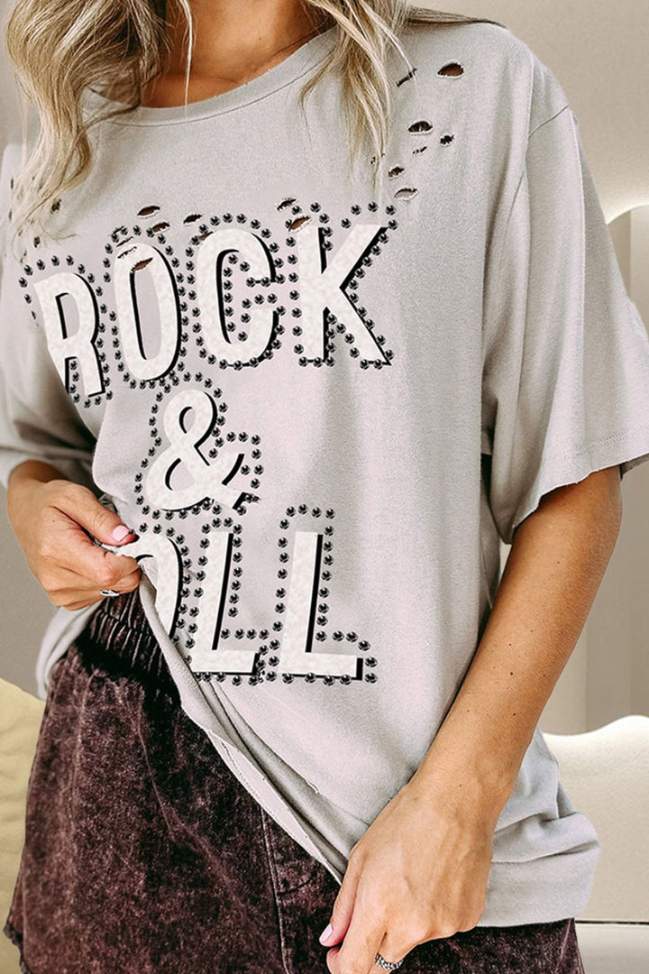 ROCK & ROLL Round Neck Dropped Shoulder T-Shirt | Trendsi