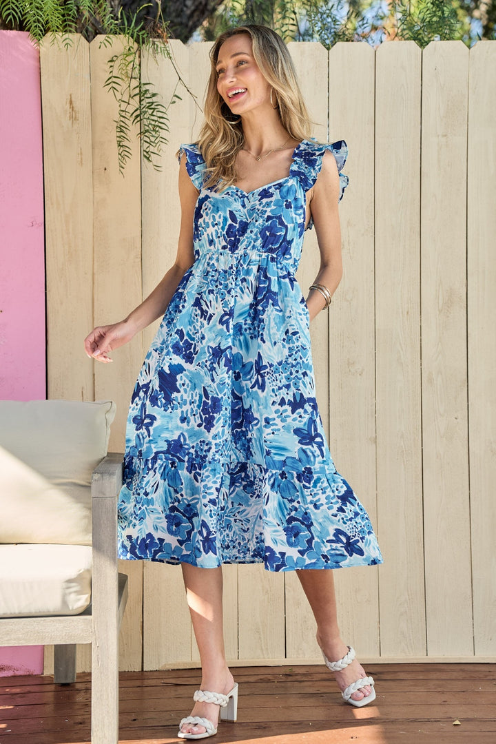 Hailey & Co Full Size Floral Ruffled Sleeveless Midi Dress | Trendsi