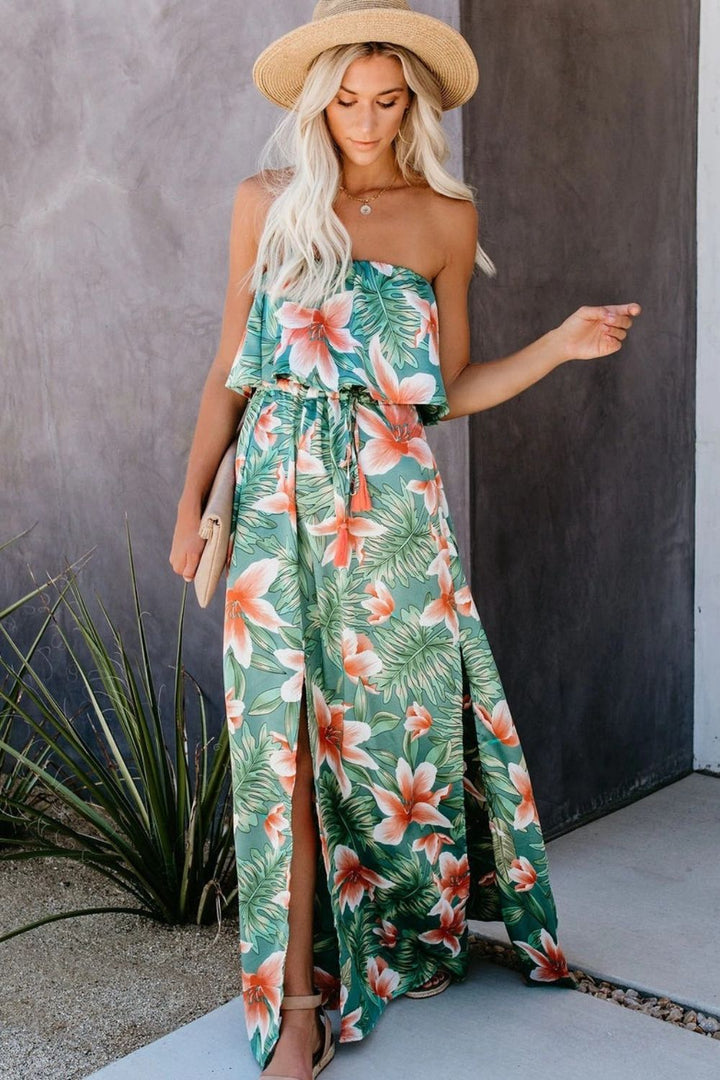 Slit Tropical Sleeveless Tube Dress | Trendsi