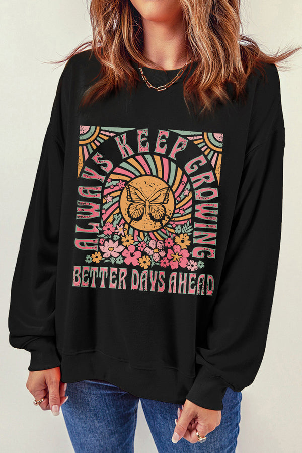 Graphic Round Neck Long Sleeve Sweatshirt | Trendsi