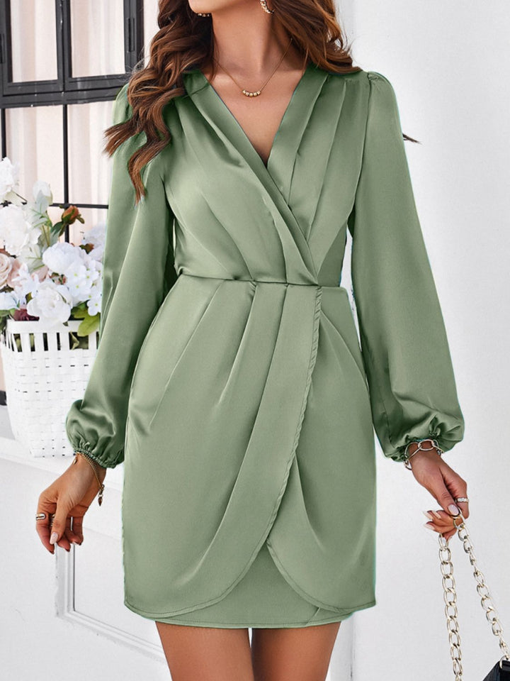 Ruched Surplice Long Sleeve Mini Dress | Trendsi