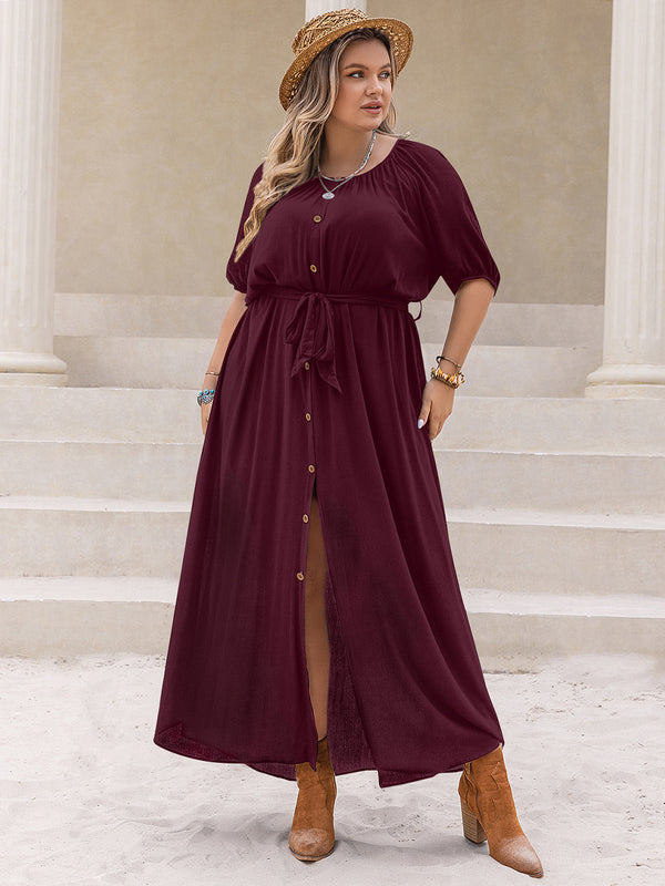 Plus Size Round Neck Half Sleeve Dress | Trendsi