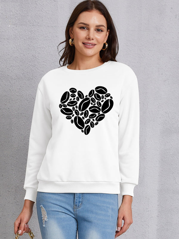 Heart Round Neck Dropped Shoulder Sweatshirt | Trendsi