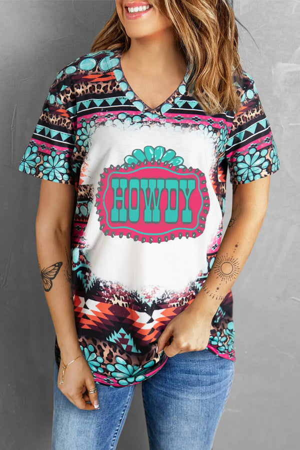 HOWDY V-Neck Short Sleeve T-Shirt | Trendsi