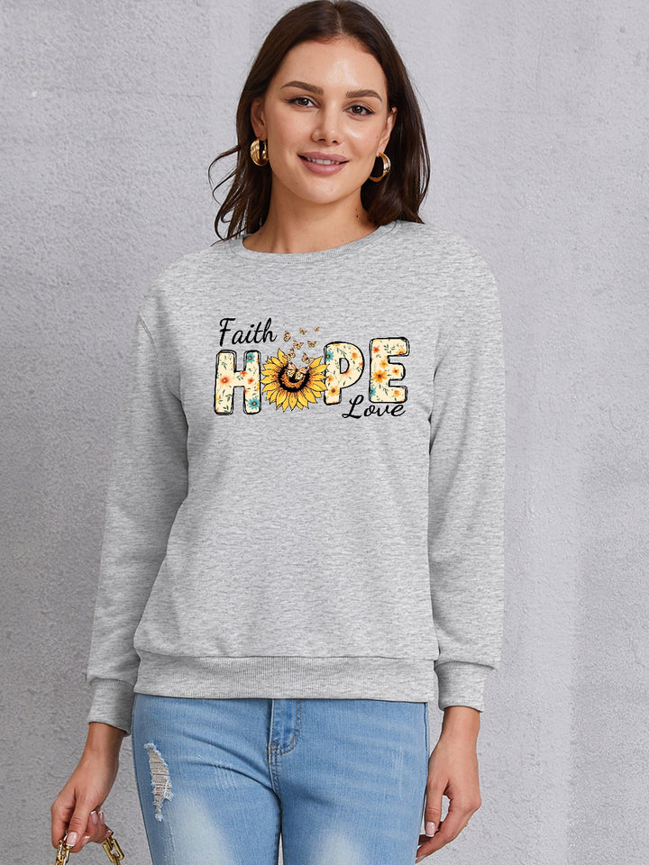 FAITH HOPE LOVE Round Neck Sweatshirt | Trendsi