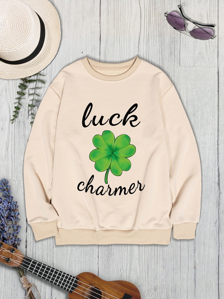 LUCK CHARMER Round Neck Sweatshirt | Trendsi