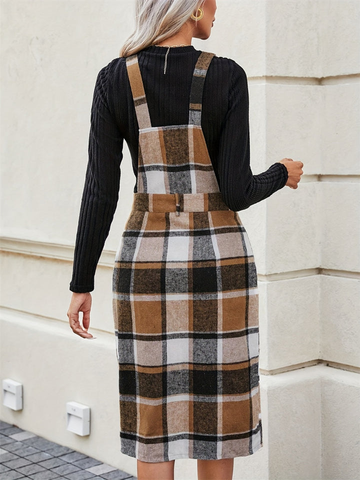 Slit Plaid Wide Strap Overall Dress | Trendsi