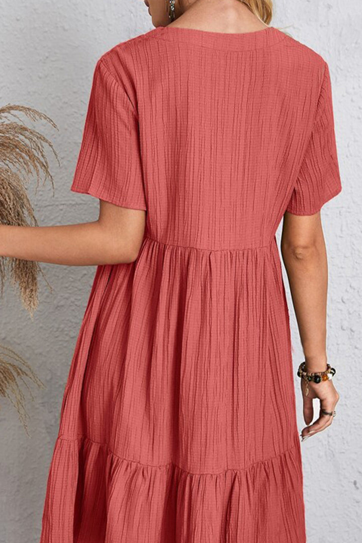 Full Size Ruched V-Neck Short Sleeve Dress | Trendsi