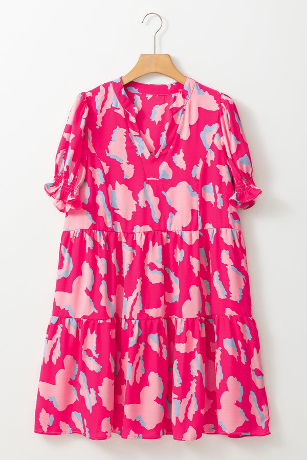 Ruffled Printed Short Sleeve Mini Dress | Trendsi