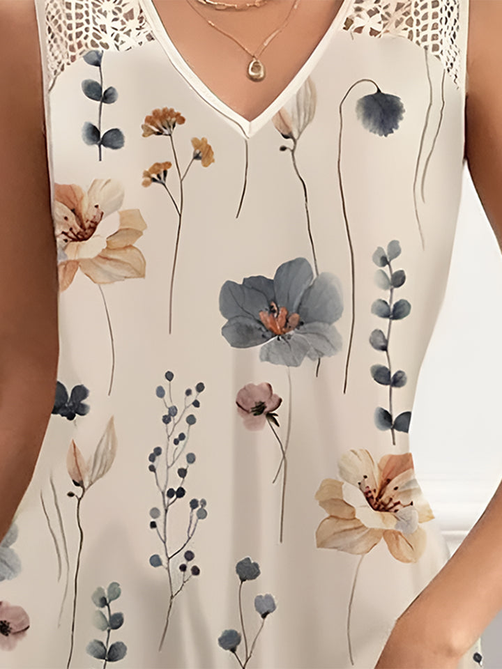 Printed V-Neck Sleeveless Mini Dress | Trendsi